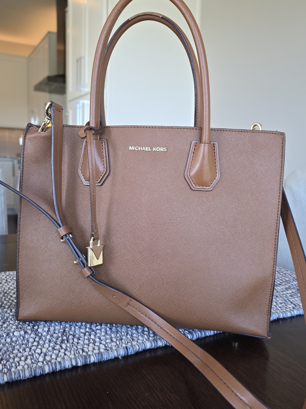 Michael Kors Mercer Tan Saffiano Leather Tote with Gold Hardware